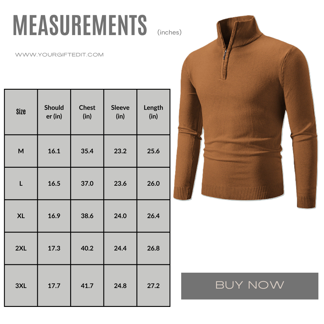 2023 Men's Plus Size Fleece Zip Mock Neck Sweater