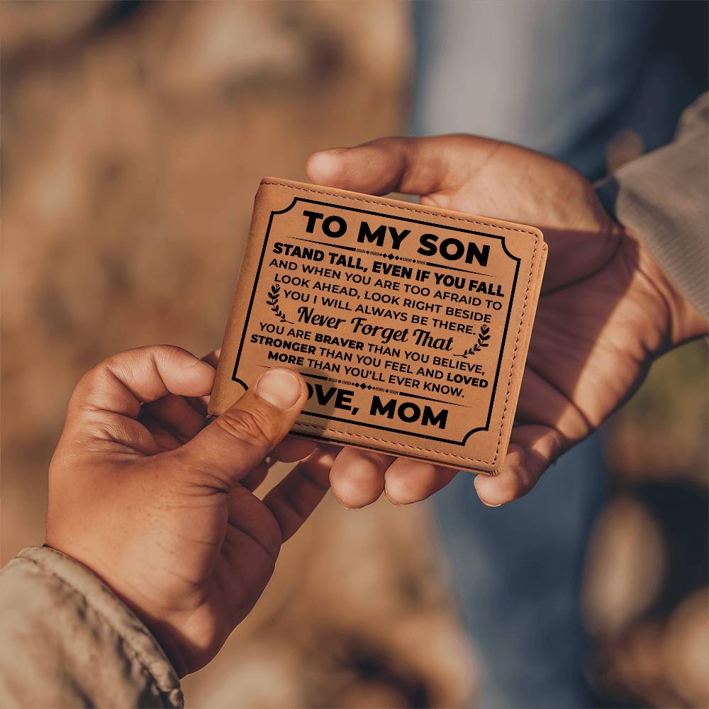 To My Son Stand Tall (Black) – Leather Wallet