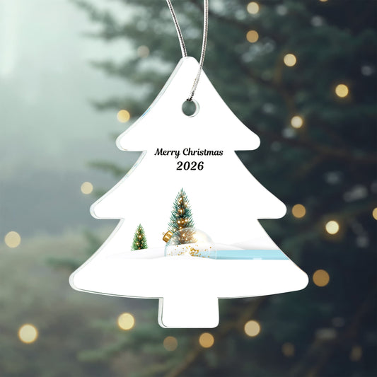 Merry Christmas Tree Ornament 2026 – Winter Scene Holiday Keepsake