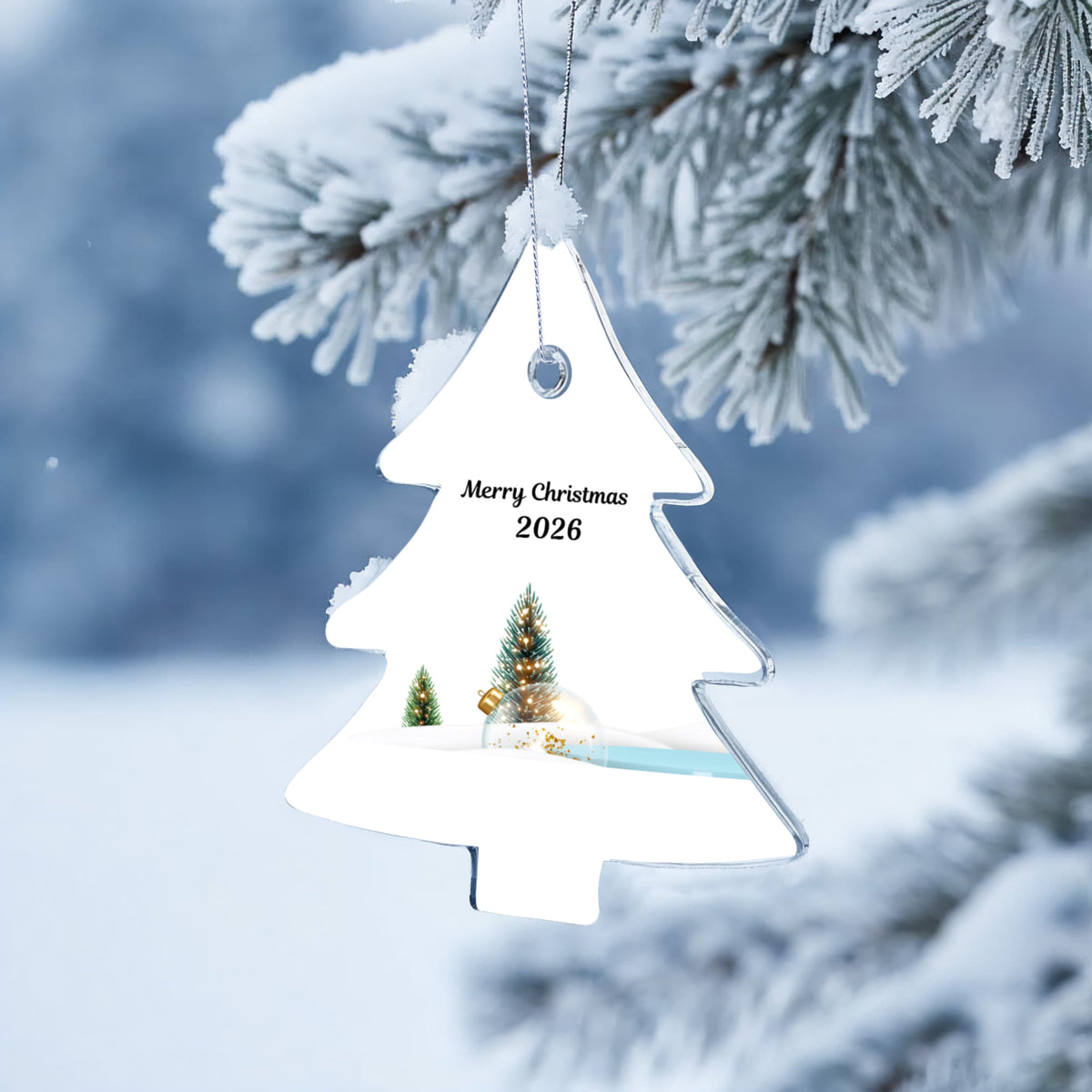 Merry Christmas Tree Ornament 2026 – Winter Scene Holiday Keepsake